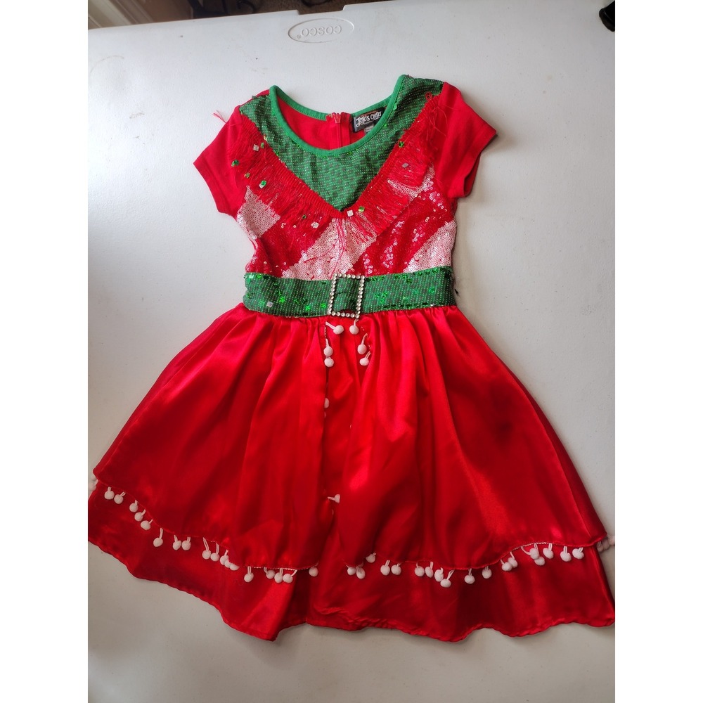 JoJo Siwa JoJo's Closet Girls Christmas Dress Red Green Sequin Pom‎ Pom 6/6X SM